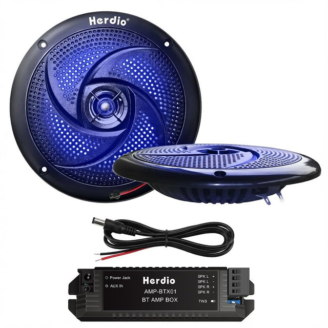 Herdio 4" Bluetooth Marine Speakers 80W | Slim LED Waterproof 2-Pack