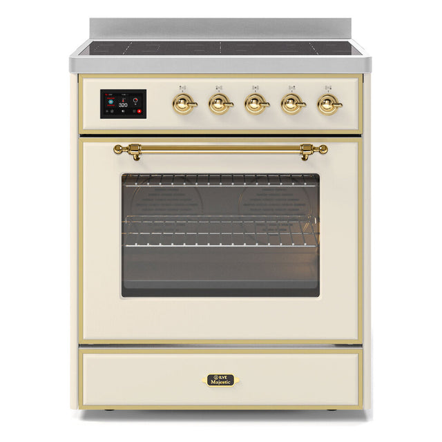 ILVE UMI30NE3AWG Majestic II 30 inch Induction Range with 4 Elements, 4 cu. ft. Oven Capacity (Triple Glass Door, Antique White, Brass)