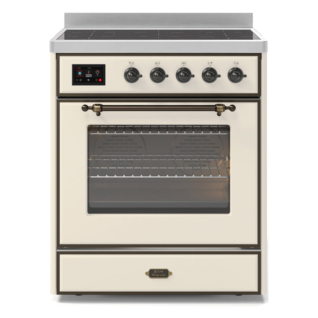 ILVE UMI30NE3AWB Majestic II 30 inch Induction Range with 4 Elements, 4 cu. ft. Oven Capacity (Triple Glass Door, Antique White, Burnished)