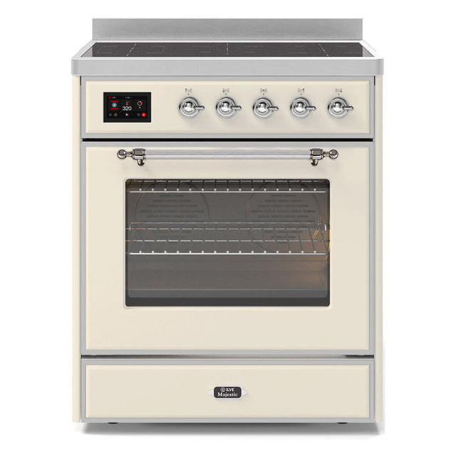 ILVE UMI30NE3AWC Majestic II 30 inch Induction Range with 4 Elements, 4 cu. ft. Oven Capacity (Triple Glass Door, Antique White, Chrome)