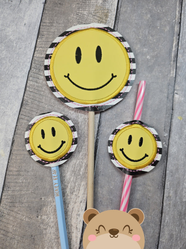 BIG SMILE includes PLANT STICK SIZE pencil topper AND straw slide for 4x4  DIGITAL DOWNLOAD embroidery file ITH In the Hoop 1225 01
