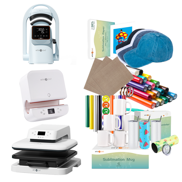 [All-in-One Bundle] HTVRONT Auto Heat Press + HTVRONT Tumbler Heat Press + HTVRONT A300 Auto Hat Heat Press + Accessories Bundle