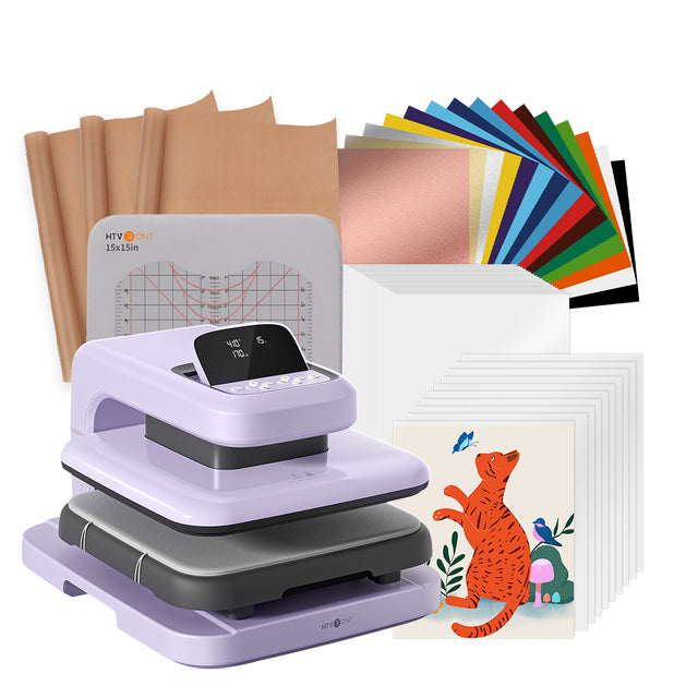 HTVRONT Auto Heat Press 2 - Digit 120V, Starter Kit - Lavender Purple