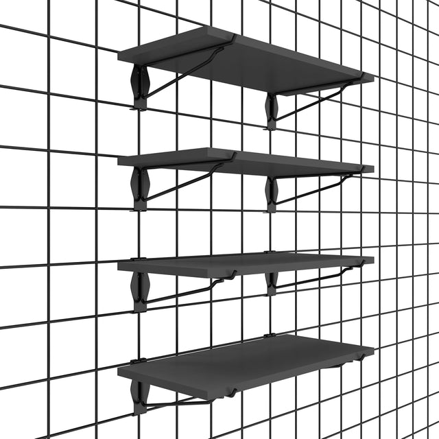 HUHOLE Wooden Gridwall Shelves 4 Pack, 16"x 8", Black