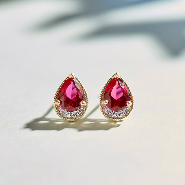 Pear Ruby and Diamond Earrings