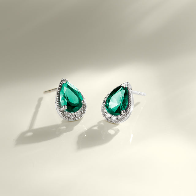 Pear Emerald and Diamond Studs