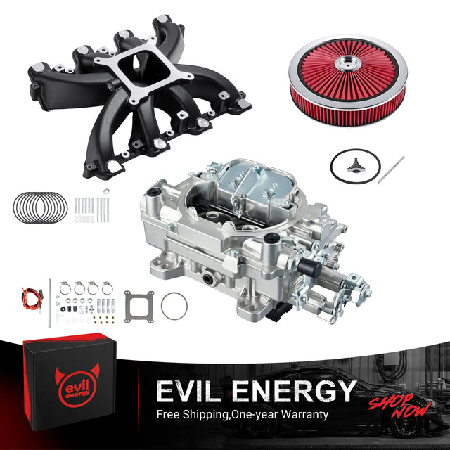 EVIL ENERGY LS1 LS2 LS6 Carbureted Intake Manifold Kit with 500/600/650/750/850 CFM 4-Barrel Carburetor and 14" Air Cleaner