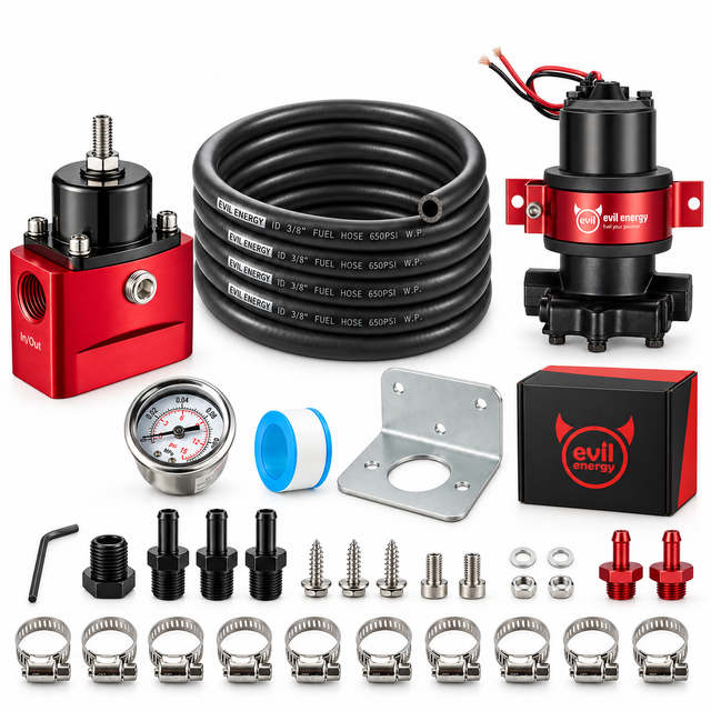EVIL ENERGY Carburetor Fuel System Kit, 12V Pump, 4.5-9 PSI Regulator, 20FT NBR/PTFE Fuel Line