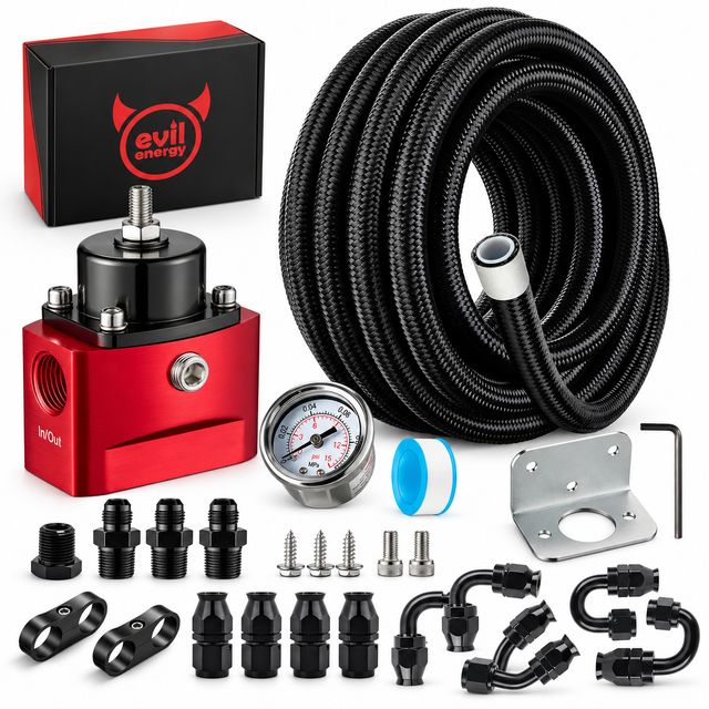 EVIL ENERGY Carburetor Fuel Pressure Regulator Kit 4.5-9 PSI with NBR Rubber / PTFE Fuel Line 20FT