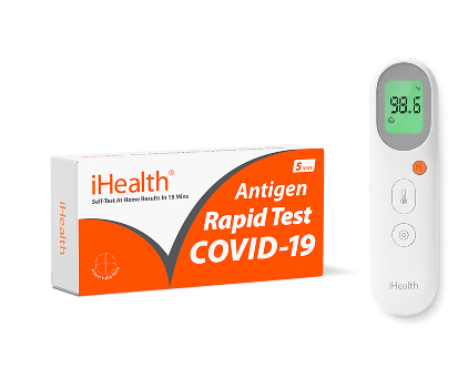 COVID Test Kit (5 Tests) and PT9S No-Touch Thermometer Bundle