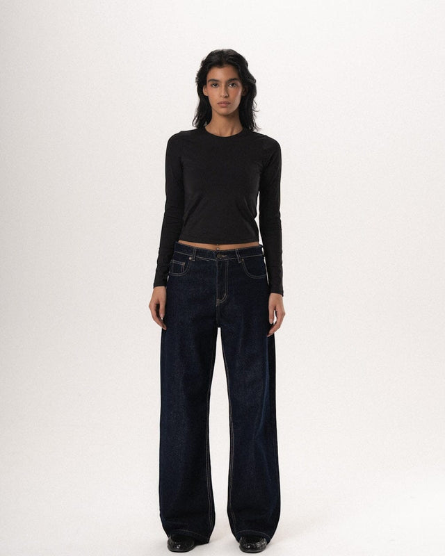 Female Denim Blue Washed Wide Leg Jeans