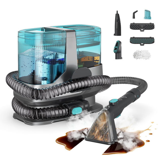 Steam Carpet Cleaner with 18KPa Deep Steam Cleaning, Portable Upholstery Cleaner Machine for Kitchen, Sofa, Pets Stains, Carpet, Car, with 10 Pcs Steam Cleaning
