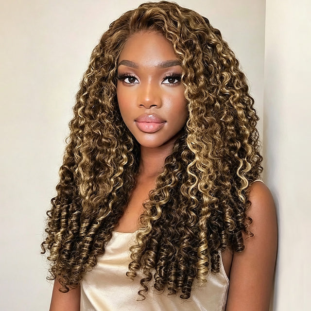Ishow Hair Ready To Wear Half Wig With Elastic Drawstring Highlight Color Burmese Curly Glueless Human Hair Wig