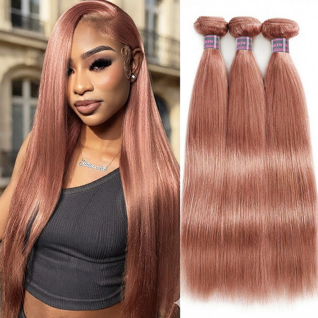 Ishow Straight Hair Bundles Rose Gold Pink Color Human Hair Bundles Quick Weave