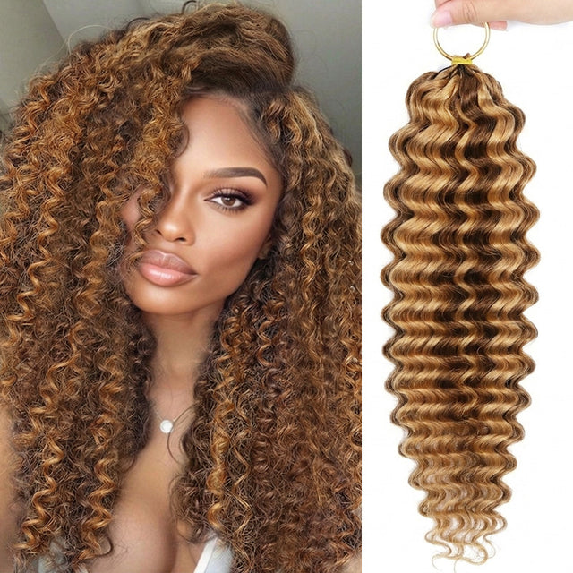 Ishow Hair Deep Wave Feather Crochet Hair Lightweight Human Hair Extension P4/27 Highlight Color Hair