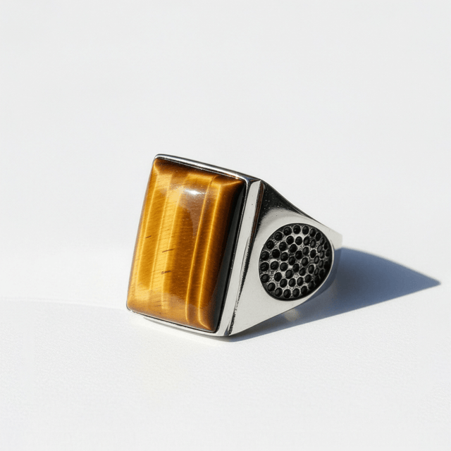 Natural Tiger's Eye Statement Ring Solid 925 Silver Band