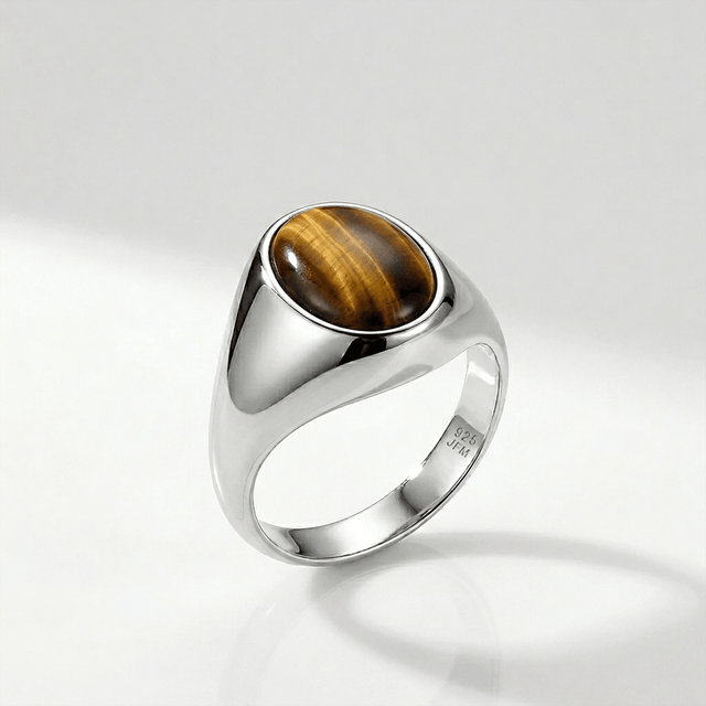 Tiger's Eye Men's Signet Ring in 925 Sterling Silver