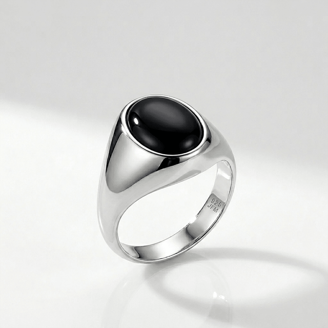 Black Onyx Signet Ring for Men in Solid 925 Silver