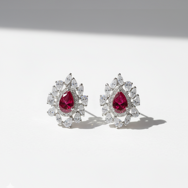 Gold-Plated Pear Cut Halo Stud Earrings