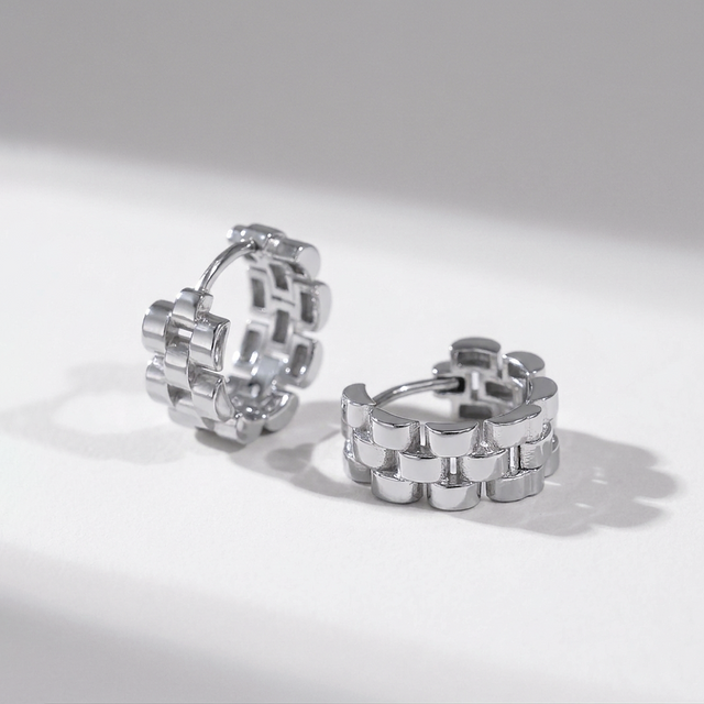 Watch Link Hoop Earrings Gold-Plated Chunky Huggies