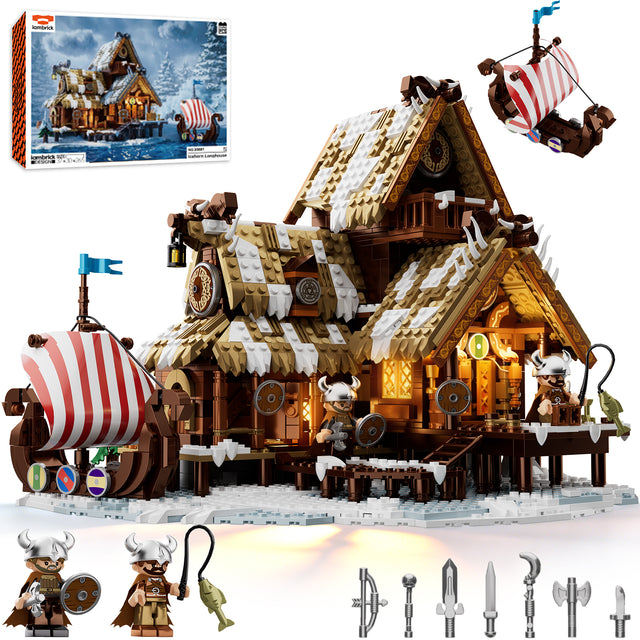 Icehorn Longhouse Winter Cabin Building Set with Light 30801 | 1694 PCS