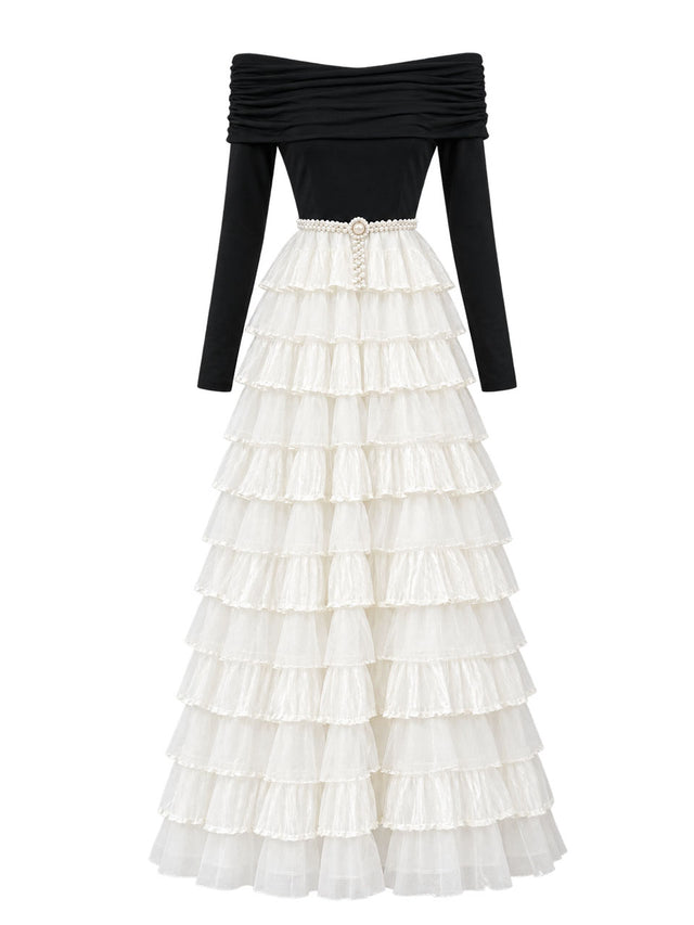 Audrey Hepburn Style Off-Shoulder Tiered Lace Dress