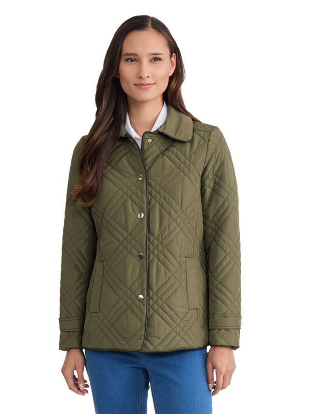 Petite Diamond Quilted Jacket, Faux Leather Piping