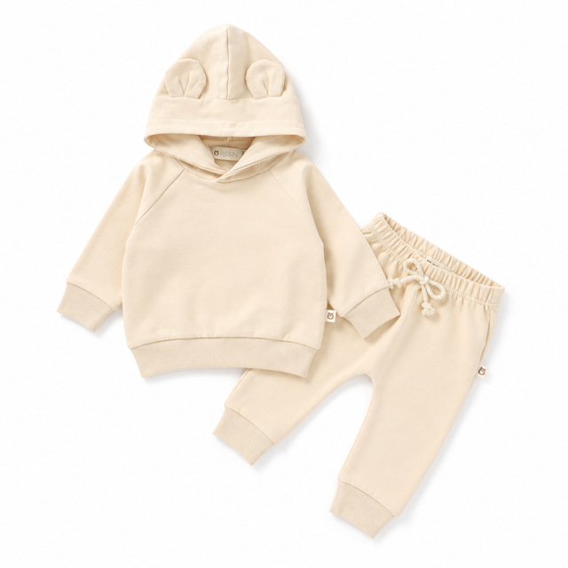 JBØRN Organic Cotton Baby Teddy Ears Hoodie & Joggers Set | Personalizable