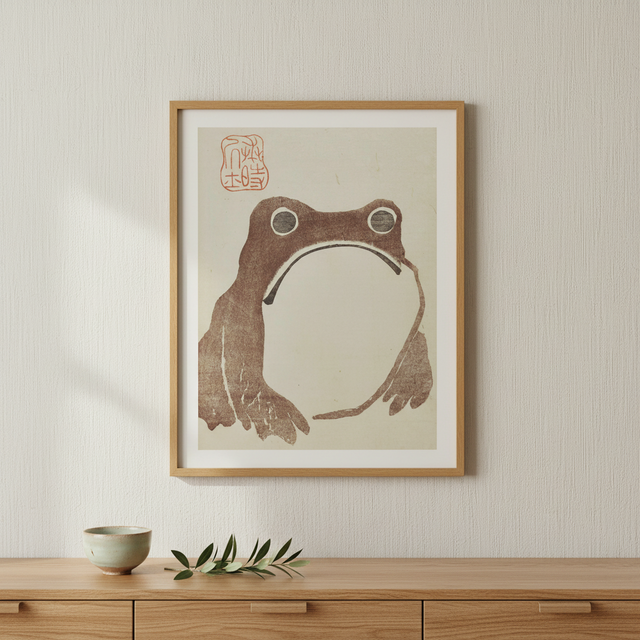 Matsumoto Hoji Grumpy Frog Print | Authentic 1814 Edo Period Japanese Woodblock Art | Minimalist Digital Download