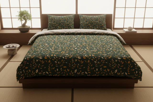 Japanese Pine Tree Green Duvet Set - 100% Cotton Bedding