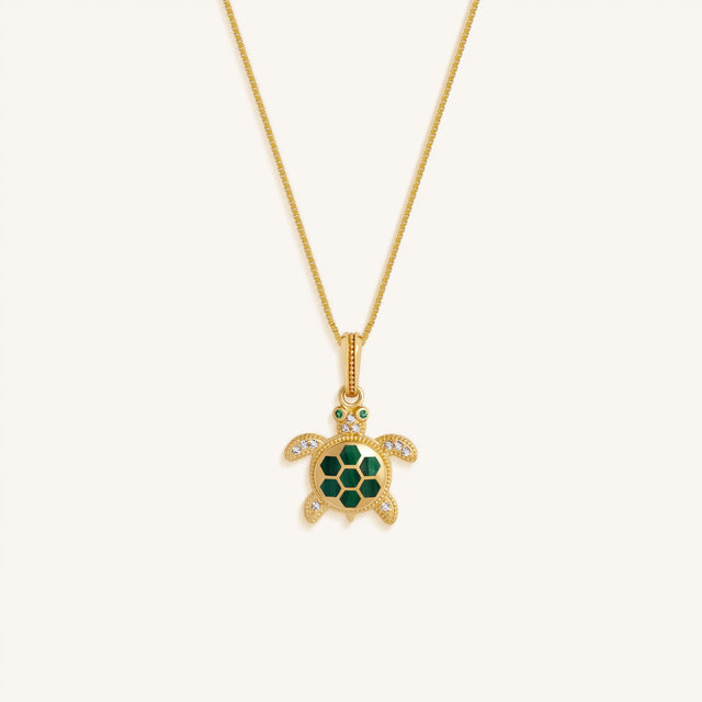 Enduring Grace Turtle Malachite & Emerald Necklace