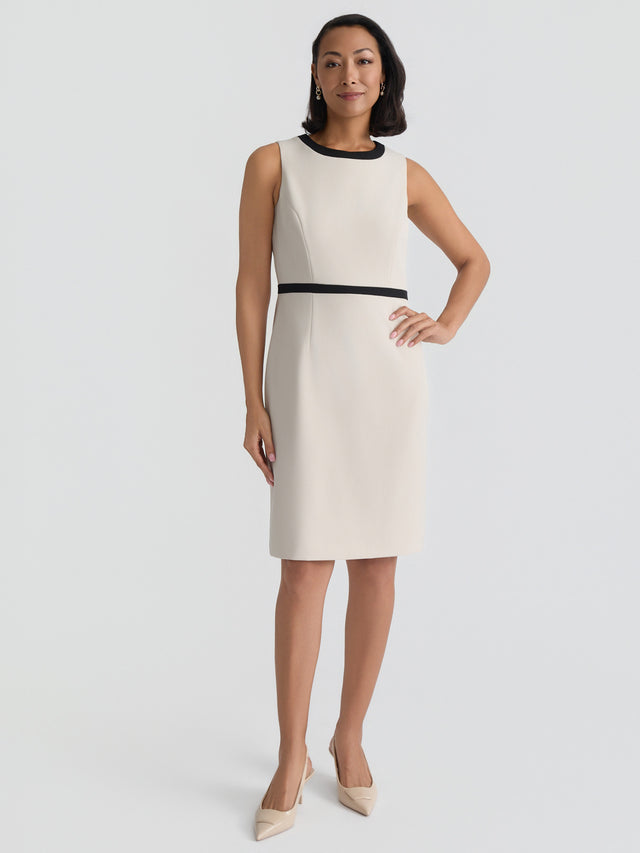 Plus Jewel Neck Waistband Sheath Dress, Stretch Crepe