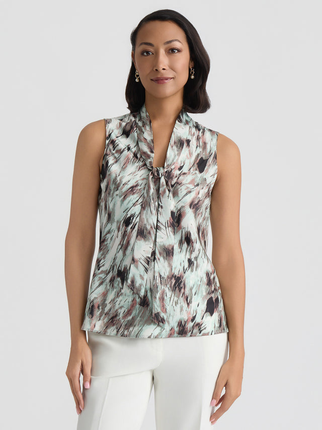 Petite Tie Neck Sleeveless Blouse, Satin