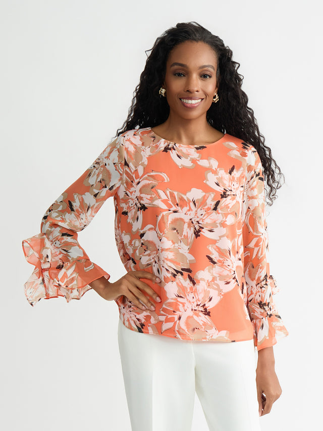 Printed Flounce Sleeve Blouse