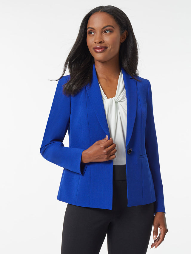 One Button Double Seamed  Blazer, Stretch Crepe