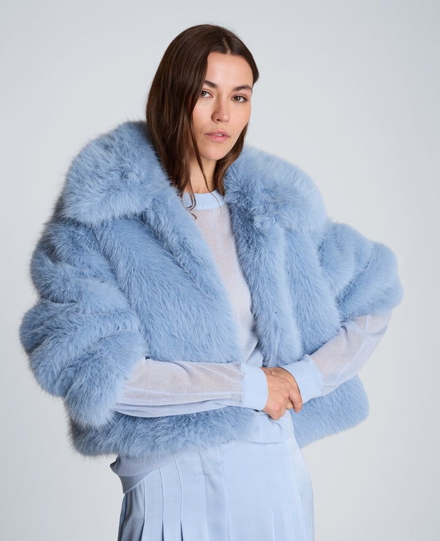 Cropped Fur Jacket with Hook and Eye Closure