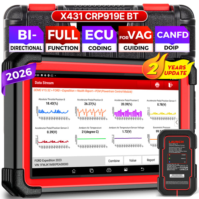 LAUNCH X431 CRP919E BT OBD2 Diagnosegerät Auto,OE-Level Alle Systemdiagnose & Bidirektionale Steuerung,kfz Tester mit 45+ Reset-Services,ECU-Kodierung,für VAG G