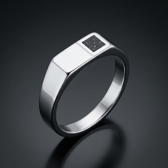 North - Lunar Meteorite Window - Slim Signet Ring