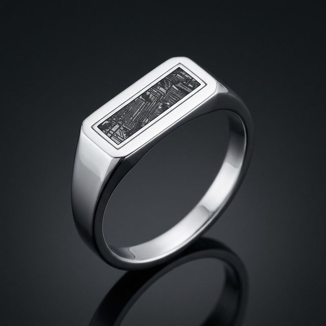 Inlay Bar - Black Aletai Meteorite - Slim Signet Ring
