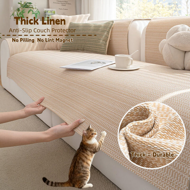 Thick Linen Sofa Slipcover, Stay-in-Place, Lint-Resistant, Machine Washable