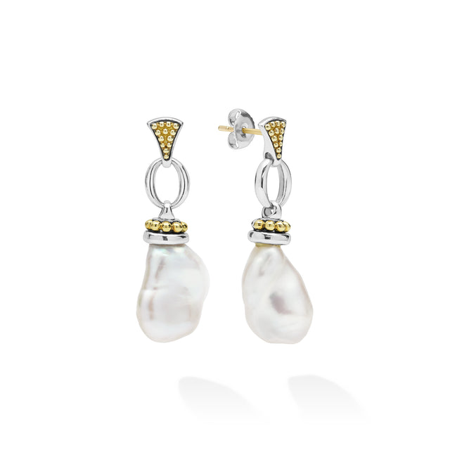 Luna Two-Tone Pearl Caviar Drop Earrings