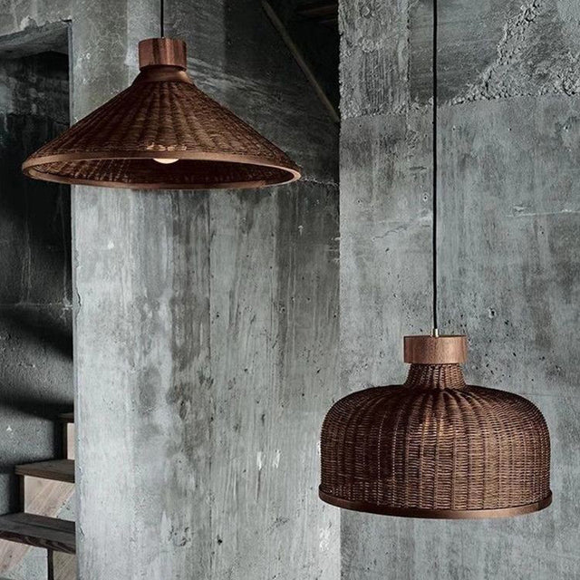 Rustic Handwoven Rattan Pendant Light for Dining Room