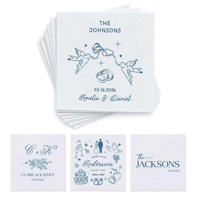 Custom Wedding Napkins with Names and Date