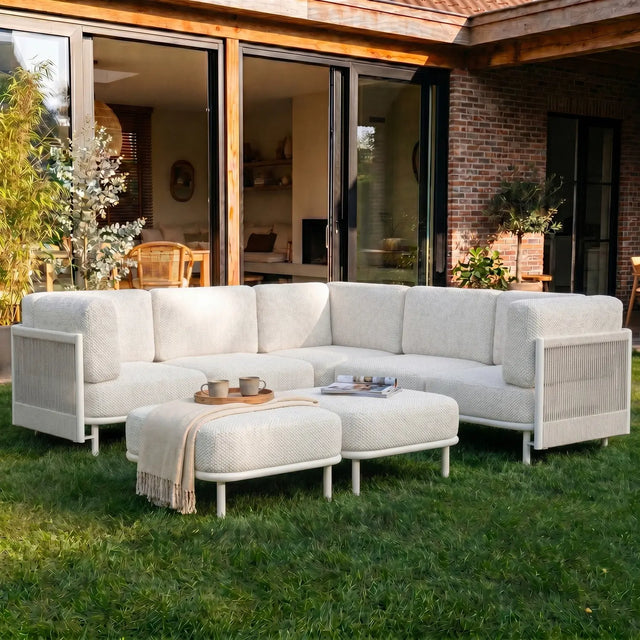 LayinSun 7-Piece Woven Rope Outdoor Modular Sectional Sofa Set with 7-inch Cushion