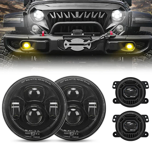 DOT Approved LED Headlights and Dual Color Fog Lights Combo for Jeep Wrangler JK