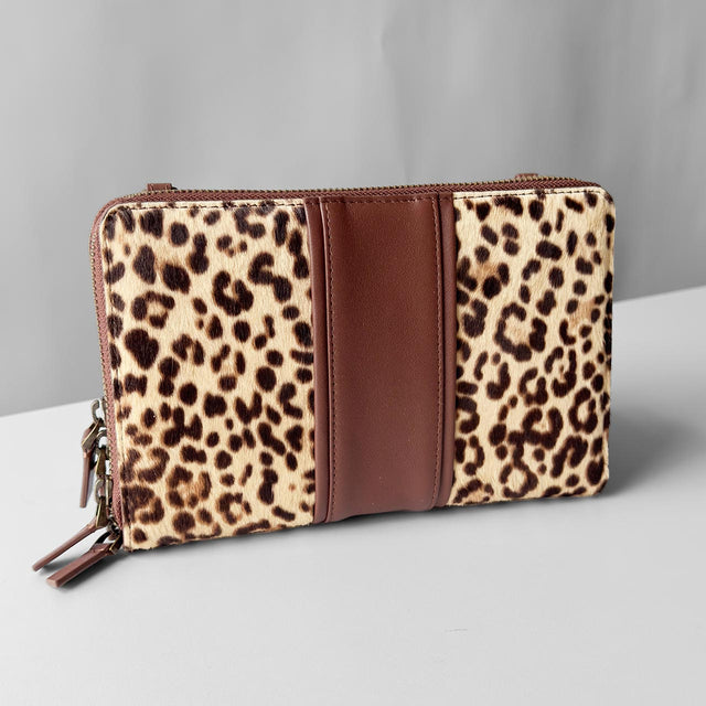 Leopard Convertible Clutch Double Zip - Brown - Final Clearance