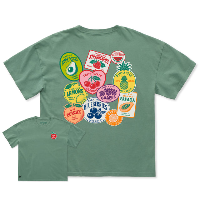 Women's Fruit Labels Short Sleeve Oversized Crusher Tee