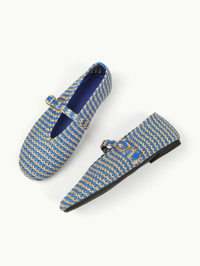 Round-toe V-cut Mary Jane Flats