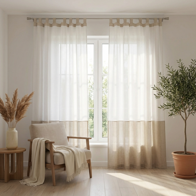 Linen Curtain with Tab Tops | Natural Light & White