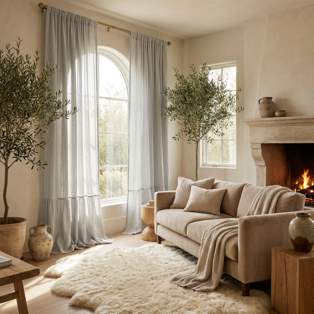 Ruffled Linen Curtain Panel in Light Grey | Rod Pocket Window Drapes